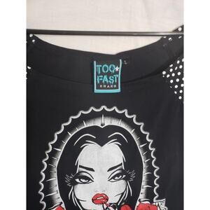 Too Fast Black Elvira Roses Pin Up Gothic Stretch Top Size Large. r271